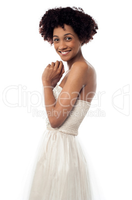 Beautiful young model wearing party dress