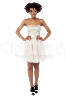 Fashionable young woman in corset dress