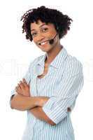 Confident smiling female telecaller