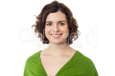 Pretty curly haired woman on white background
