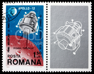 Postage stamp Romania 1969 Apollo 12 Landing Module
