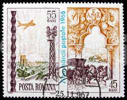 Postage stamp Romania 1966 Plane Aproaching Airport