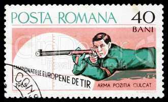Postage stamp Romania 1965 Rifle Shooting, Prone