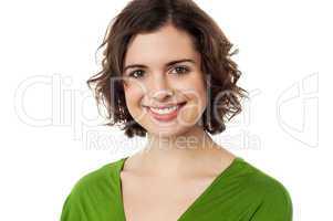 Charming young woman against white background