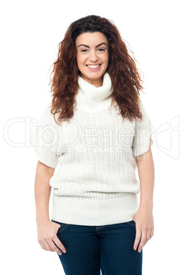Portrait of charming girl in high neck sweater