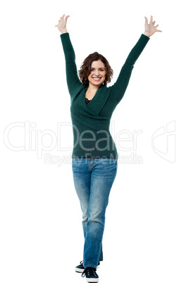 Excited victorious woman expressing success