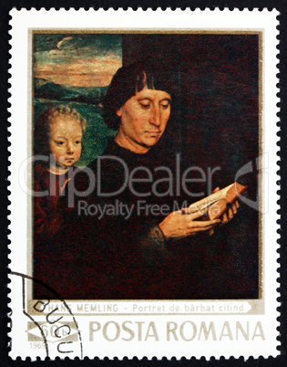 Postage stamp Romania 1969 Man Reading and Child, by Memling