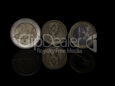 Pound and euro coins