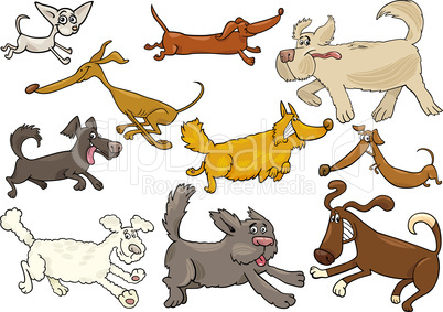 cartoon playful running dogs set