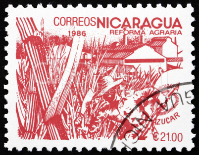 Postage stamp Nicaragua 1986 Sugar Cane, Agrarian Reform