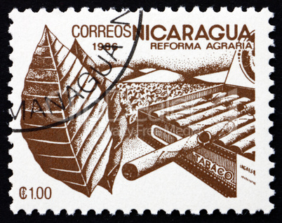 Postage stamp Nicaragua 1986 Tobacco, Agrarian Reform