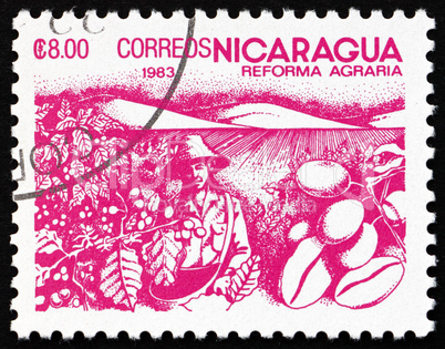 Postage stamp Nicaragua 1983 Coffee Beans, Agrarian Reform