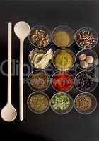 spices with wooden spoons