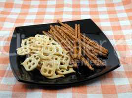 Crackers and salty sticks to beer