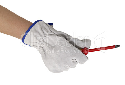 gloved hand with screwdriver