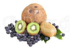 coconut, kiwi fruits and bilberries