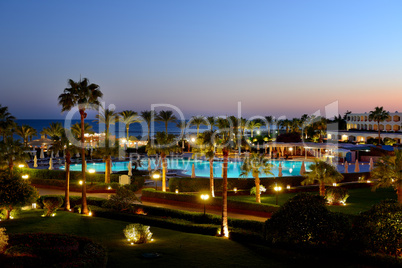 Sunset and recreation area of the luxury hotel, Sharm el Sheikh,