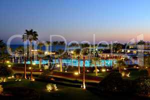 Sunset and recreation area of the luxury hotel, Sharm el Sheikh,