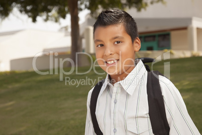 Happy Young Hispanic Boy Ready for School