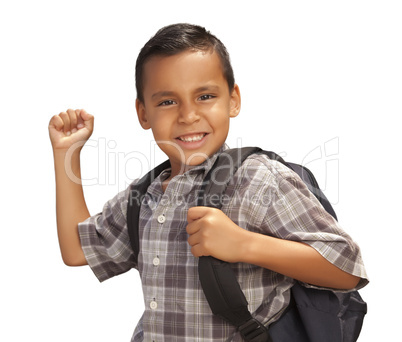 Happy Young Hispanic Boy Ready for School on White