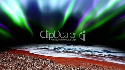 sea waves and the northern lights