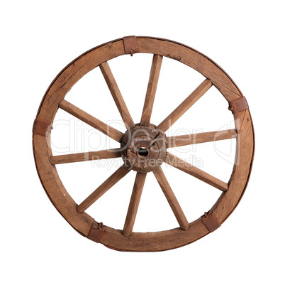 Old wooden wheel on the white background