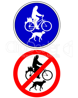 Verkehrsschild Radfahren mit Hund