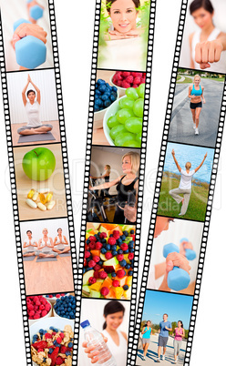 Film Strip Montage Men & Women Healthy Diet Exercise