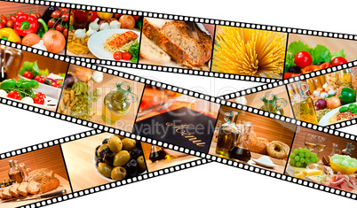 Film Strip Food Montage Menu Salad Pasta Bread