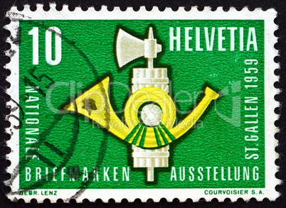 Postage stamp Switzerland 1959 Fasces and Post Horn