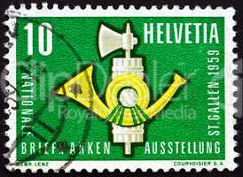 Postage stamp Switzerland 1959 Fasces and Post Horn