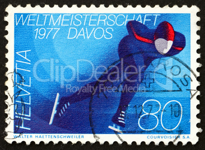 Postage stamp Switzerland 1977 Skater on Ice