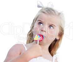 Adorable Little Girl Enjoying Her Lollipop on White