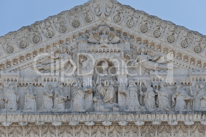 statues on the facade of notre dame de fourviere