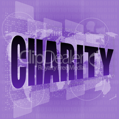 charity word on digital screen