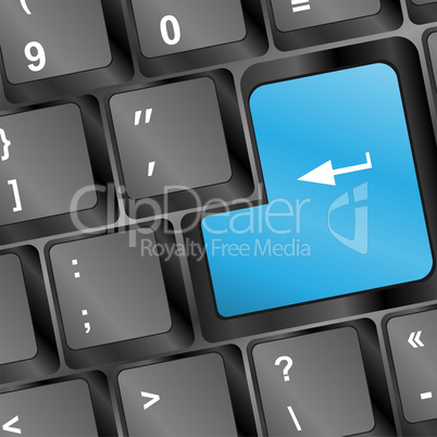 Keyboard with blue blank Enter button, with copyspace