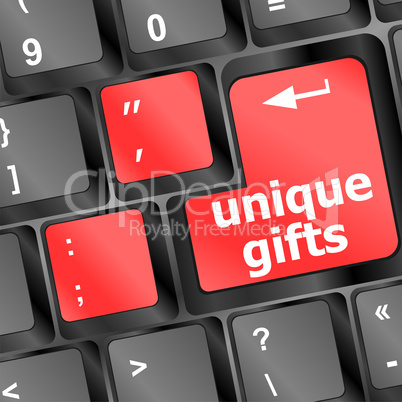 Gift concepts or buying a gift online, with a message on keyboard