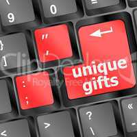Gift concepts or buying a gift online, with a message on keyboard