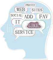 social media words on man head - internet concept