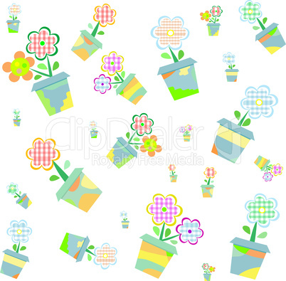 Spring flowers in pots seamless background