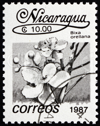 Postage stamp Nicaragua 1987 Achiote, Bixa Orellana, Flower