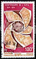 Postage stamp Afars and Issas 1974 Letters Around UPU Emblem