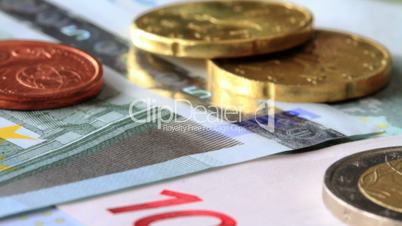 Euro Coins And Banknotes.