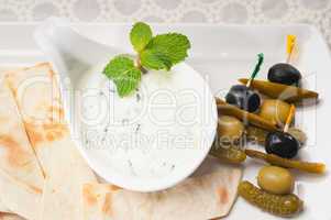 Greek Tzatziki yogurt dip and pita bread