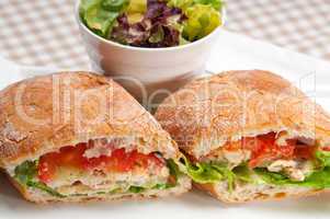 ciabatta panini sandwich with chicken and tomato