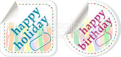 Happy birthday and holidays stickers in form of speech bubbles
