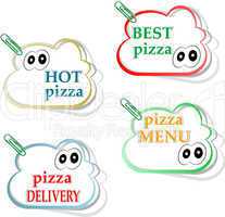 Best pizza, hot pizza, delivery stickers set