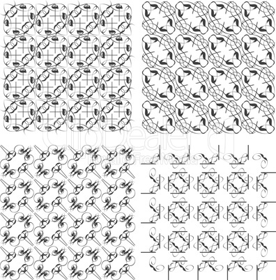 Set of monochrome geometric patterns. Seamless textures
