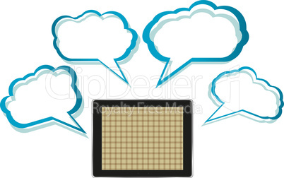 Word bubble on black tablet pc social network concept