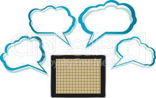 Word bubble on black tablet pc social network concept